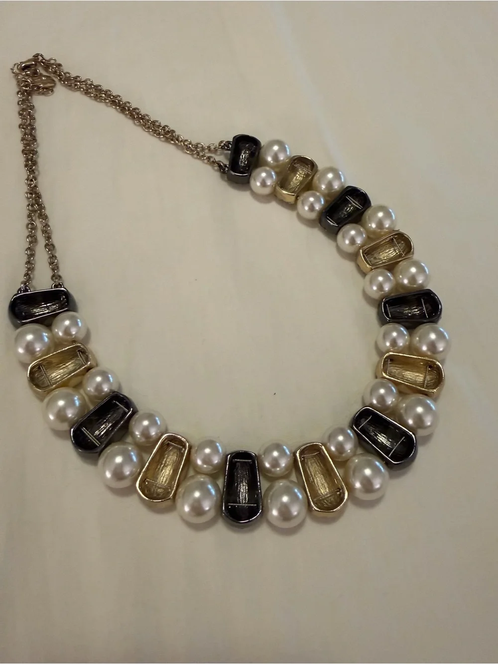 Monet Gold-Tone Pearl and Crystal Statement Necklace